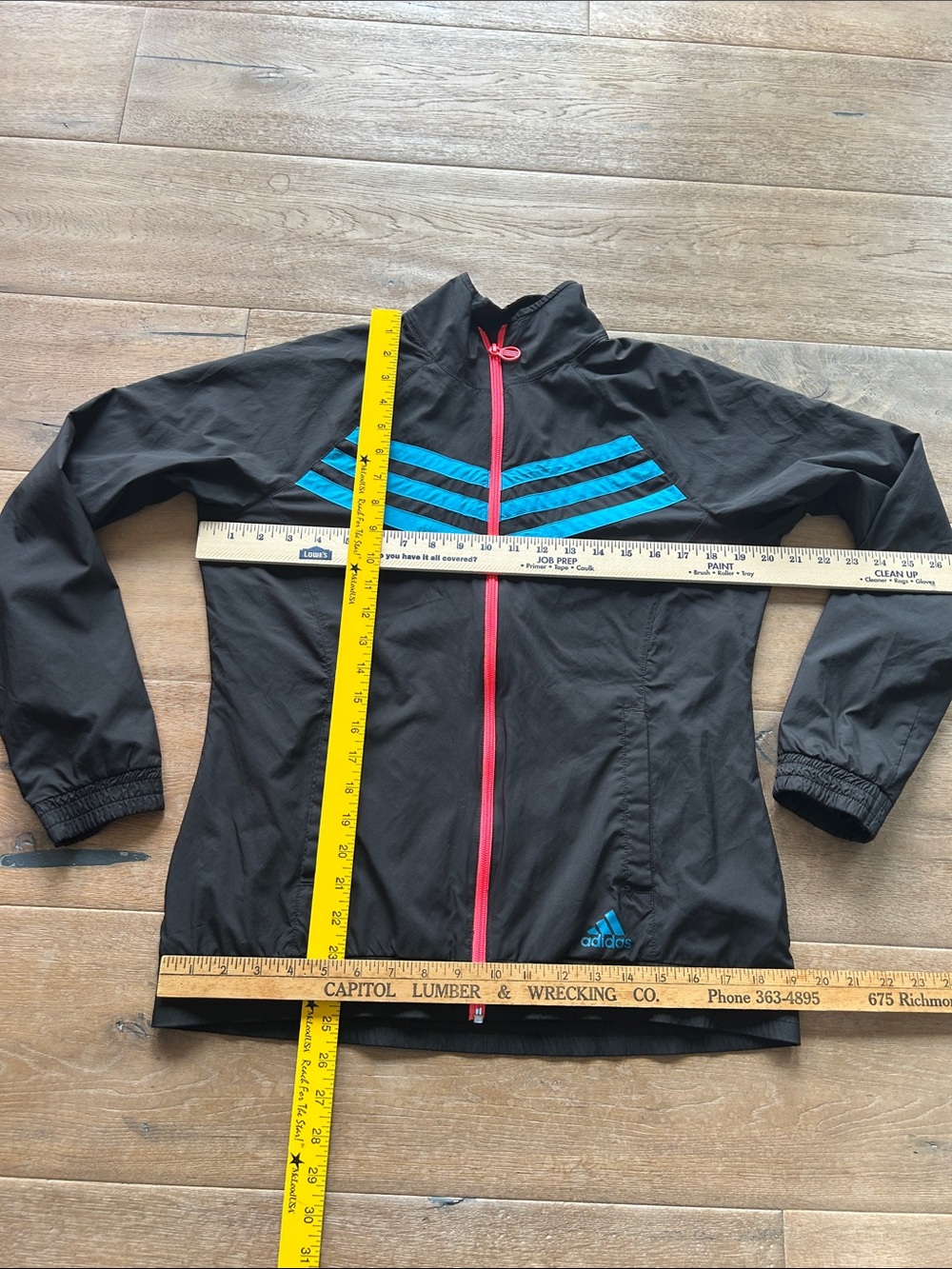 adidas Black Rain Jacket with Blue Stripes and Pink Zipper - Picture 5 of 5